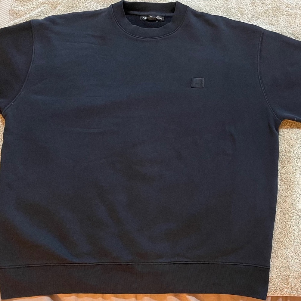 Acne Studios Facer Patch Crewneck Sweatshirt, 100% Cotton, Dark Blue, XXS